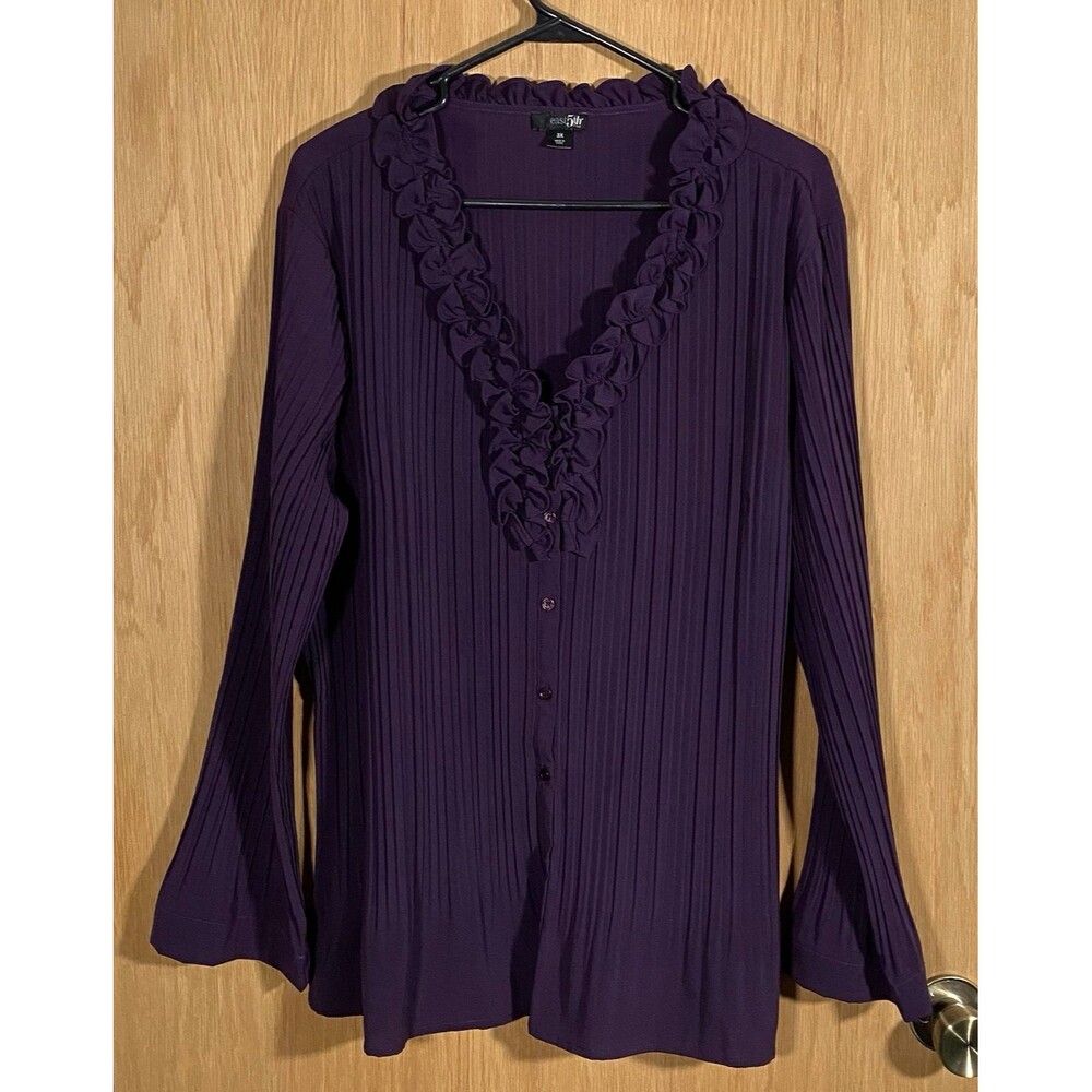 East 5th Women's Plus Sz 3X Blouse Ruffles WhimsiGoth Jewel Tone Purple Vamp